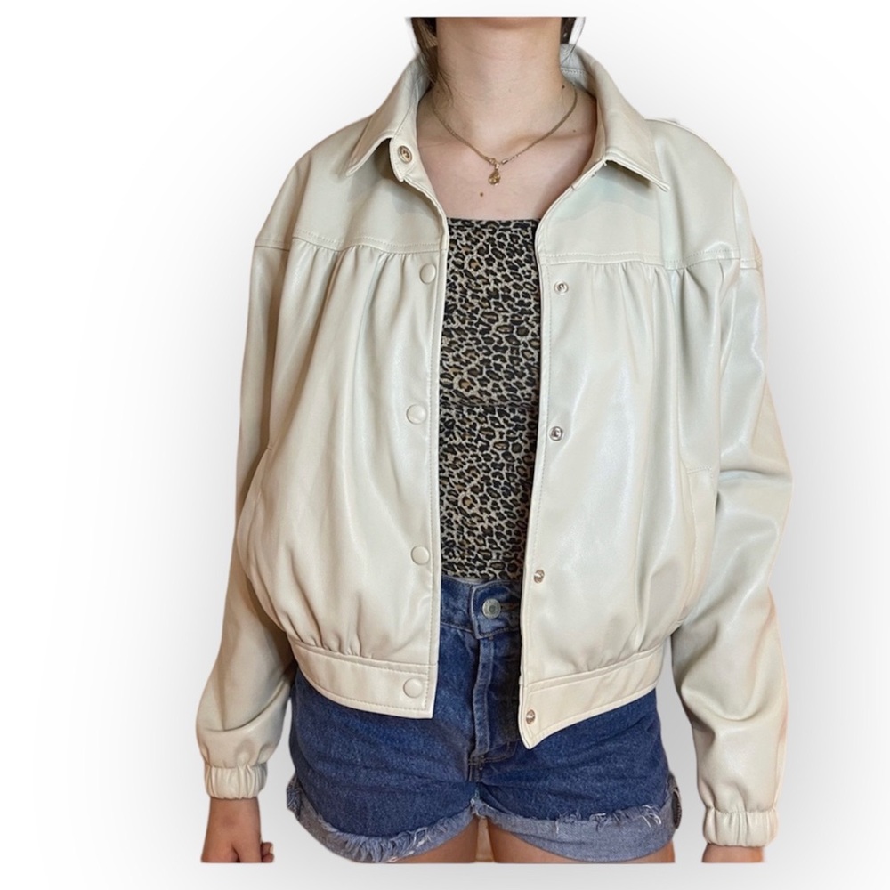 - Bagatelle Collection Ivory faux Leather Jacket‎